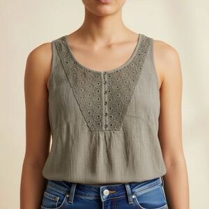Eddie Bauer Green Tank Top with Lace  Size Small